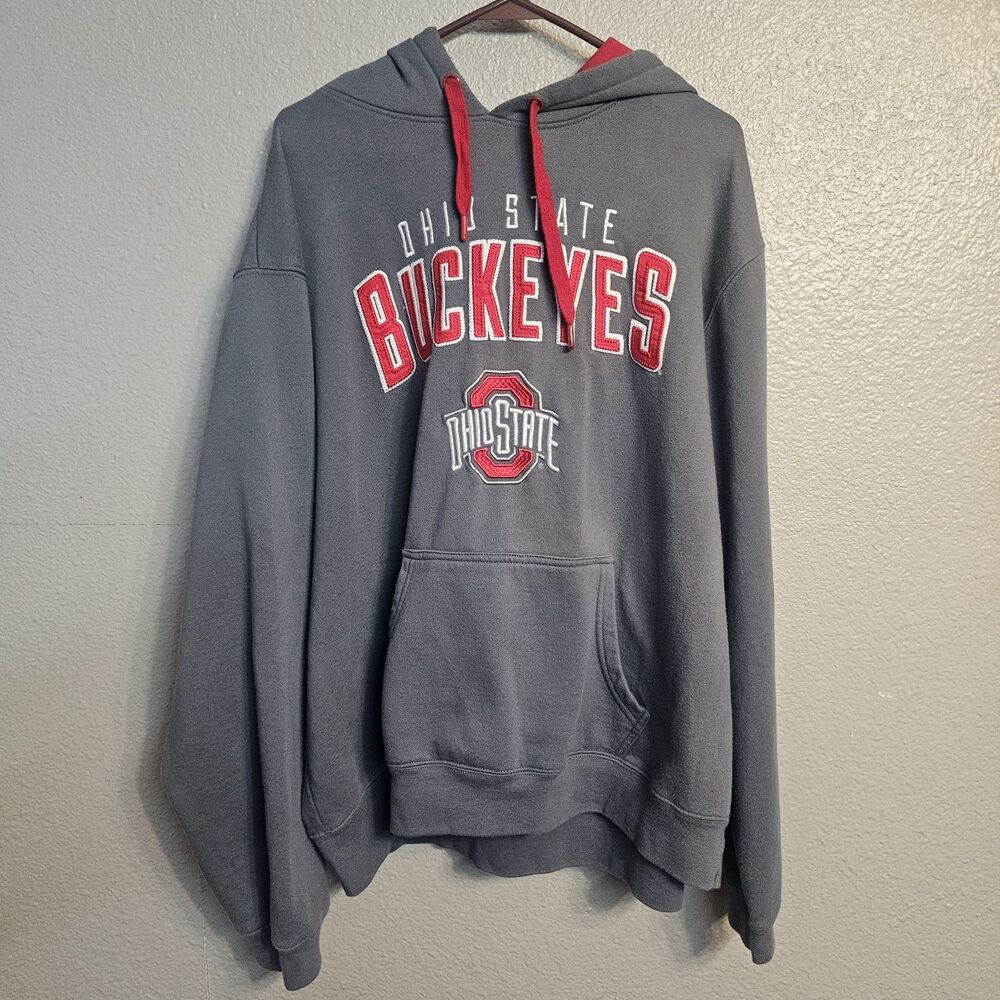 Ohio State Buckeyes Hoodie Men 3XL Gray Scarlet & Gray Embroidered Pullover S842